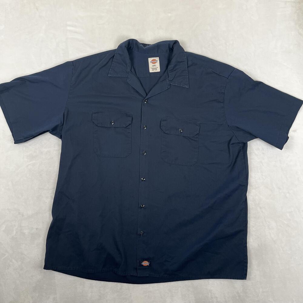 Dickies Shirt Mens 2XL Blue Twill Short Sleeve Button Front Workwear Casual